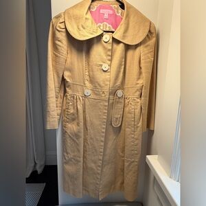 Lilly Pulitzer Light Tan Button-Front Trench Chic Spring Stylish Coat Size 0 🛍️